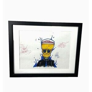 Alien Art Work Weird Creations Original Marker Drawing Signed Matted Framed